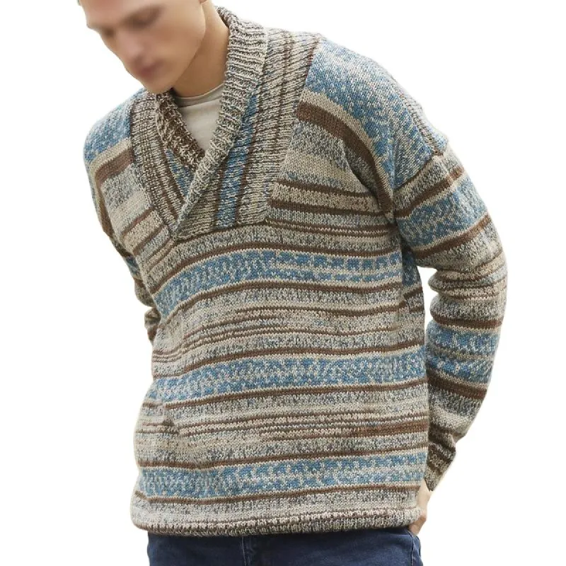 Men's Versatile Lapel Striped Contrast Color Knitted Sweater 52909010F sold by Manly