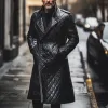 Men's Classic Vintage Lapel Long Quilted Leather Coat 00002669F sold by Manly