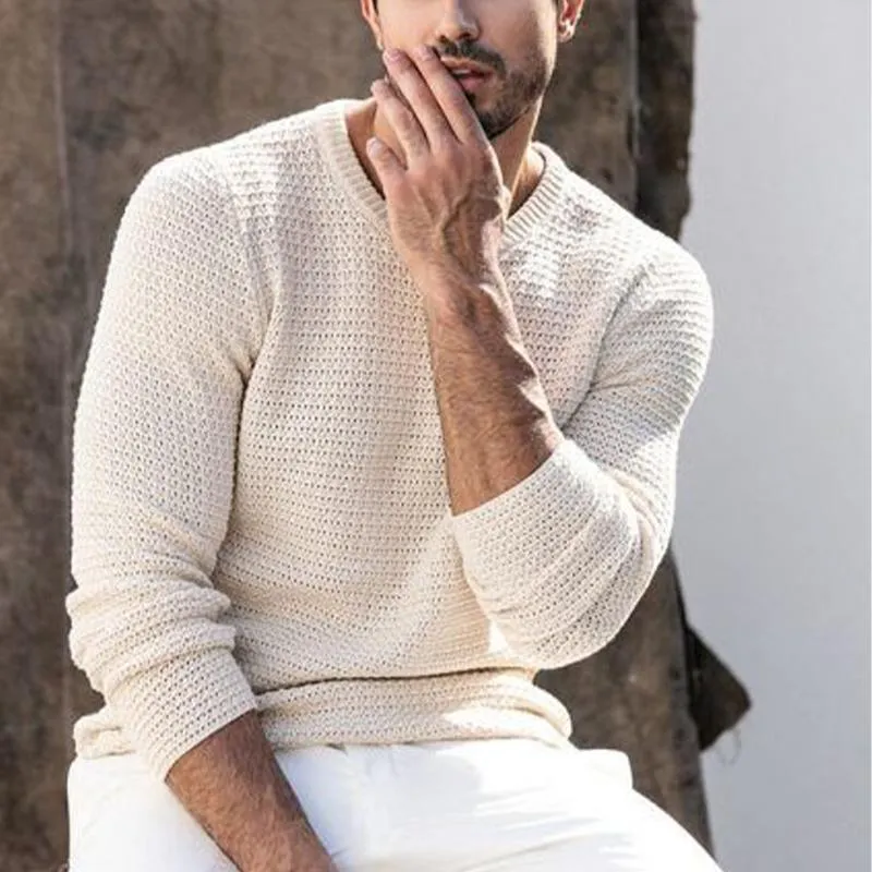 Men's White Crew Neck Knitted Sweater 24157265U sold by Manly product image thumbnail 2
