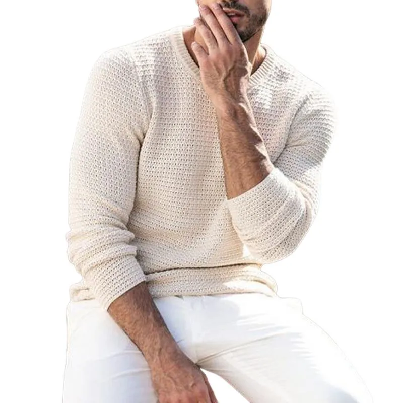 Men's White Crew Neck Knitted Sweater 24157265U sold by Manly