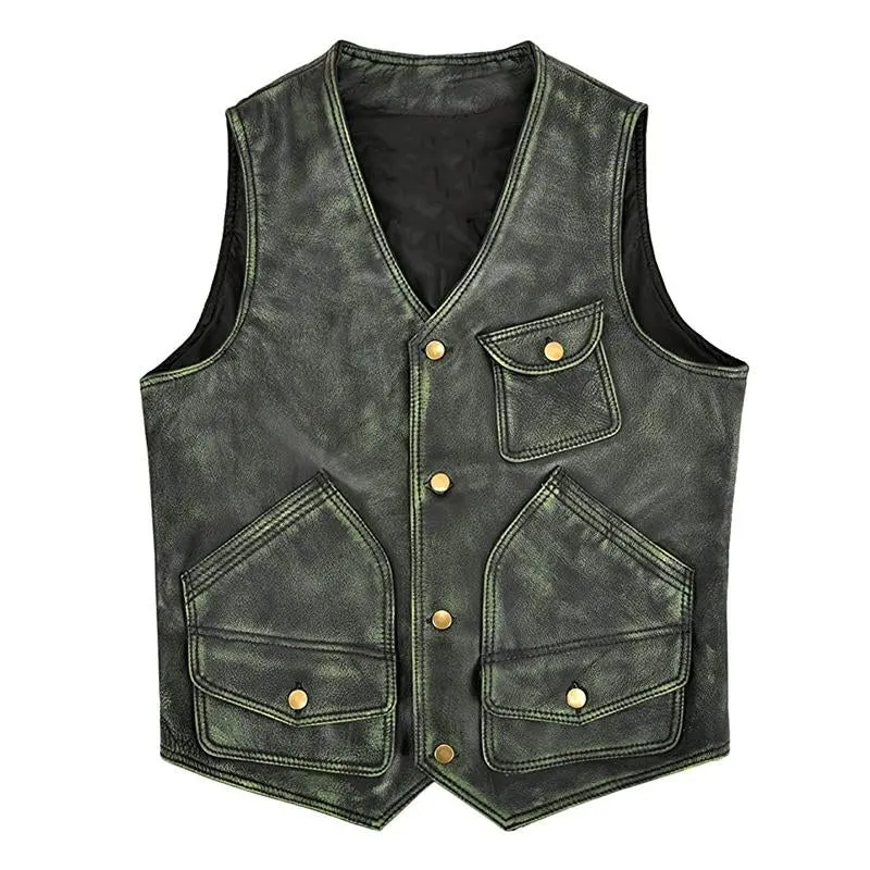 Men's Vintage Distressed Leather Vest 64774826U sold by Manly