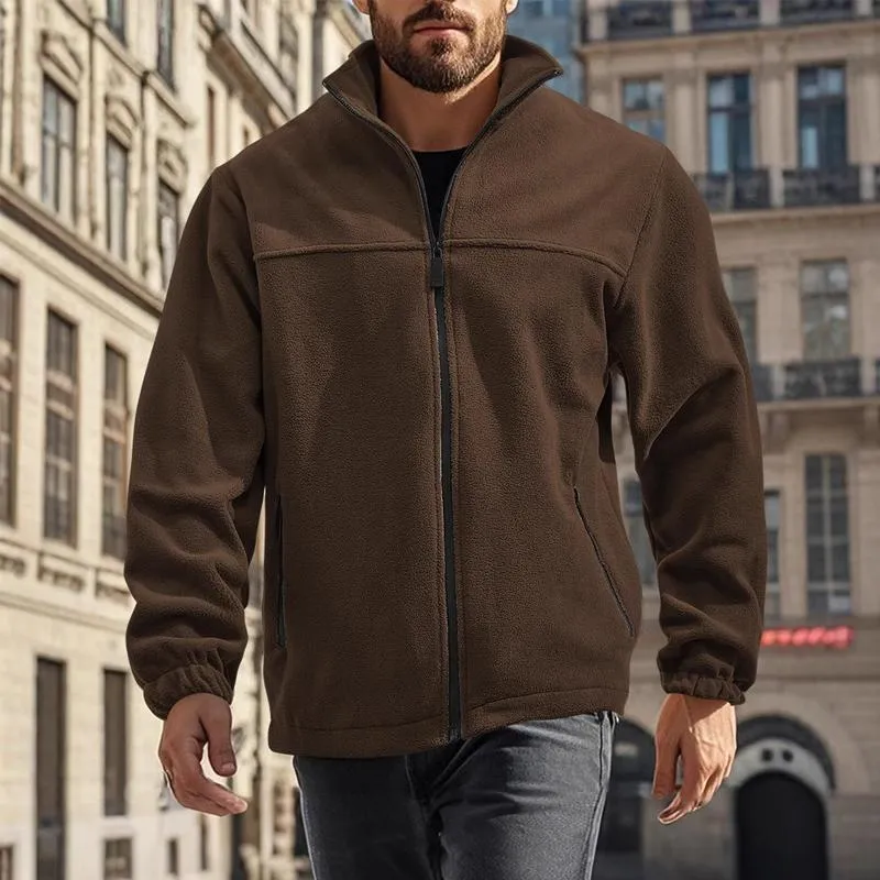 Men's Solid Color Polar Fleece Zipper Stand Collar Jacket 00244718X sold by Manly product image thumbnail 3