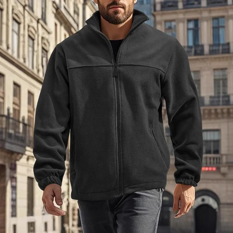Men's Solid Color Polar Fleece Zipper Stand Collar Jacket 00244718X sold by Manly product image thumbnail 4