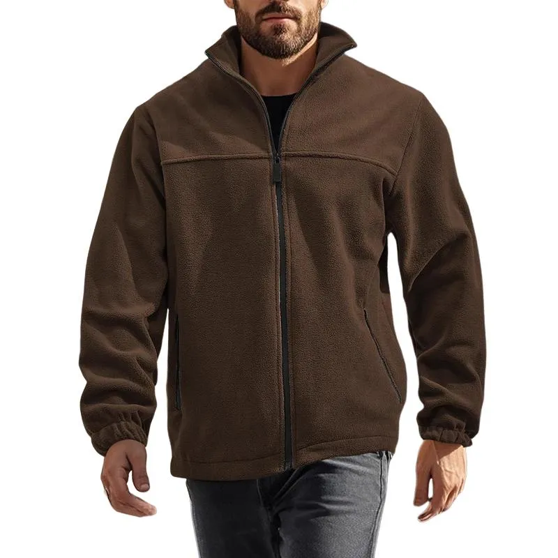 Men's Solid Color Polar Fleece Zipper Stand Collar Jacket 00244718X sold by Manly