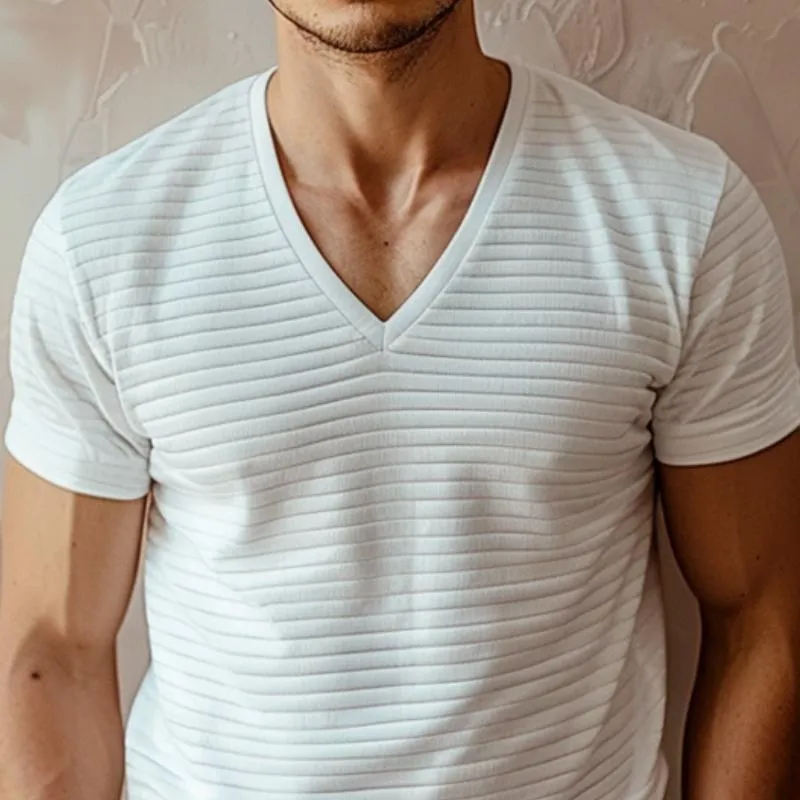 Men's Casual V-neck Ribbed Short-sleeved T-shirt 60843453M sold by Manly product image thumbnail 3