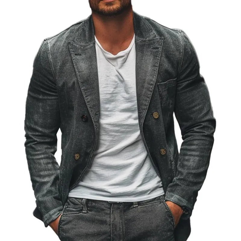 Men's Casual Washed Denim Blazer 00538803X sold by Manly