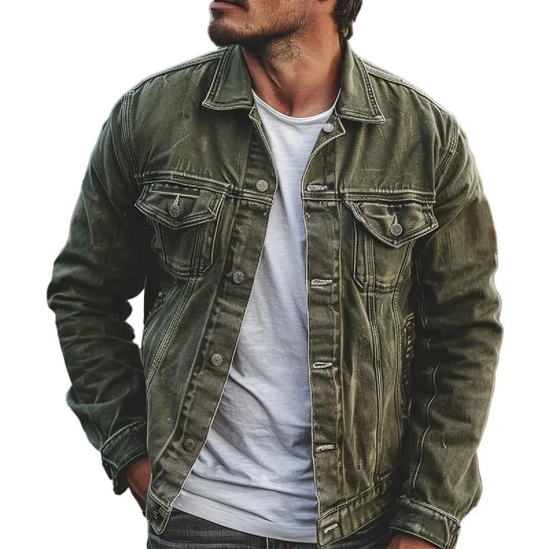Men's Vintage Lapel Denim Jacket 41772639X sold by Manly