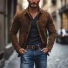 Men's Casual Suede Lapel Single-breasted Loose Jacket 34874257M sold by Manly