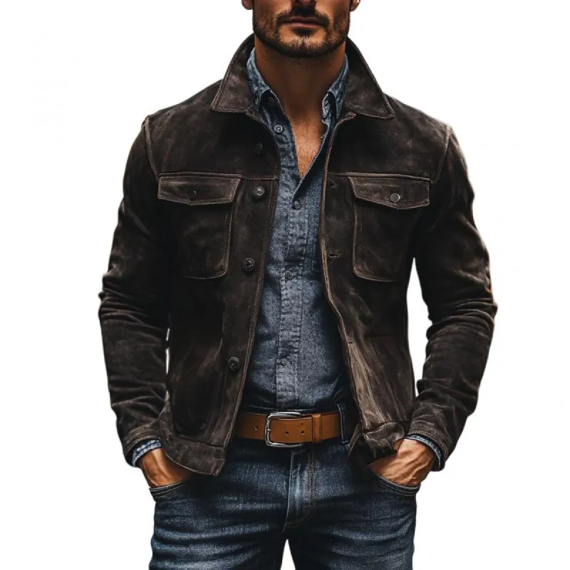 Men's Vintage Suede Lapel Single Breasted Slim Fit Jacket 85077527M sold by Manly