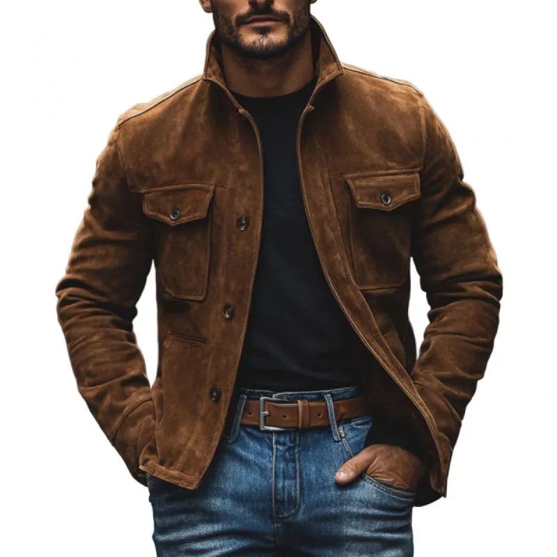 Men's Casual Suede Lapel Single Breasted Slim Fit Jacket 38120792M sold by Manly