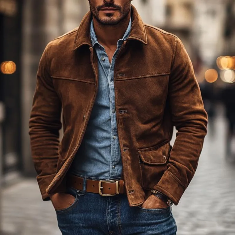 Men's Vintage Suede Lapel Single Breasted Slim Fit Jacket 42210108M sold by Manly product image thumbnail 2
