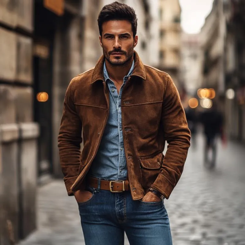 Men's Vintage Suede Lapel Single Breasted Slim Fit Jacket 42210108M sold by Manly product image thumbnail 3