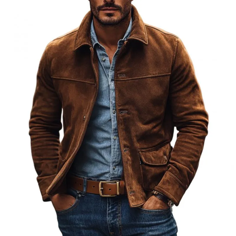 Men's Vintage Suede Lapel Single Breasted Slim Fit Jacket 42210108M sold by Manly