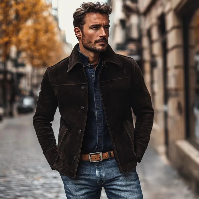 Men's Vintage Suede Lapel Single Breasted Slim Fit Jacket 65846038M sold by Manly product image thumbnail 3