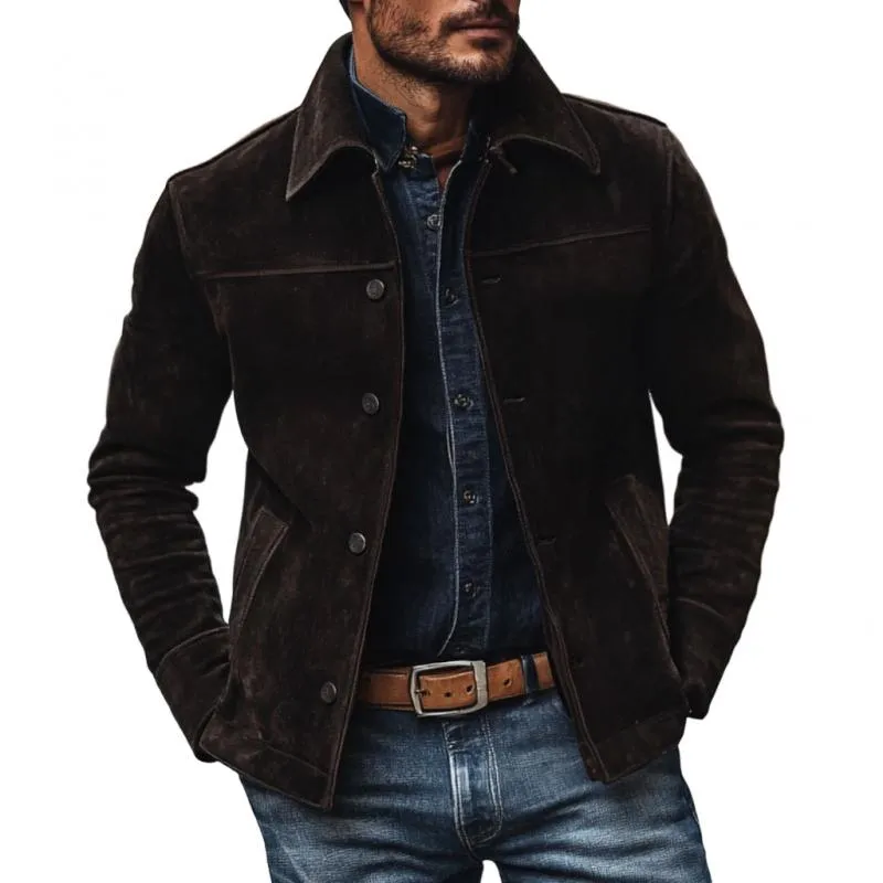 Men's Vintage Suede Lapel Single Breasted Slim Fit Jacket 65846038M sold by Manly