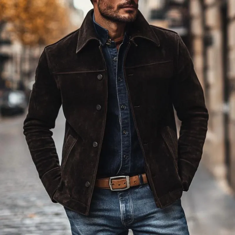 Men's Vintage Suede Lapel Single Breasted Slim Fit Jacket 65846038M sold by Manly product image thumbnail 2