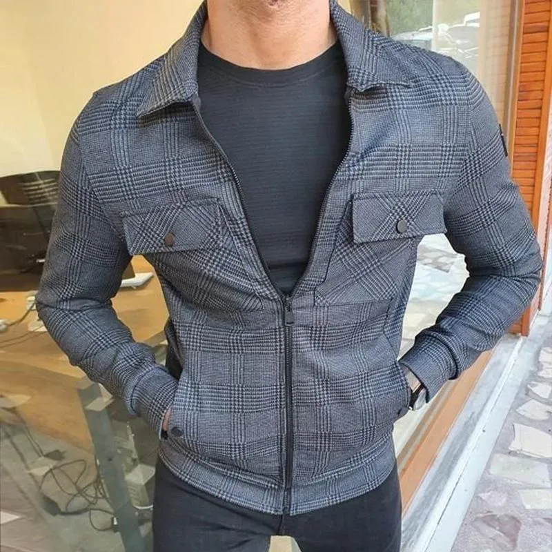Men's Retro Casual Plaid Lapel Zipper Cropped Jacket 68627887TO sold by Manly product image thumbnail 2