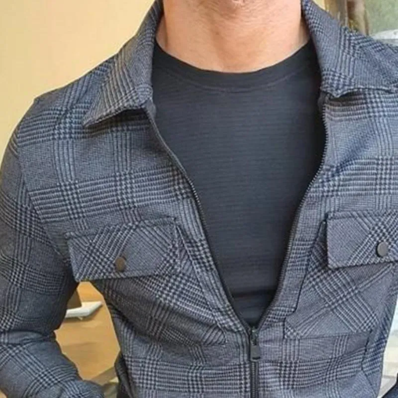 Men's Retro Casual Plaid Lapel Zipper Cropped Jacket 68627887TO sold by Manly product image thumbnail 3