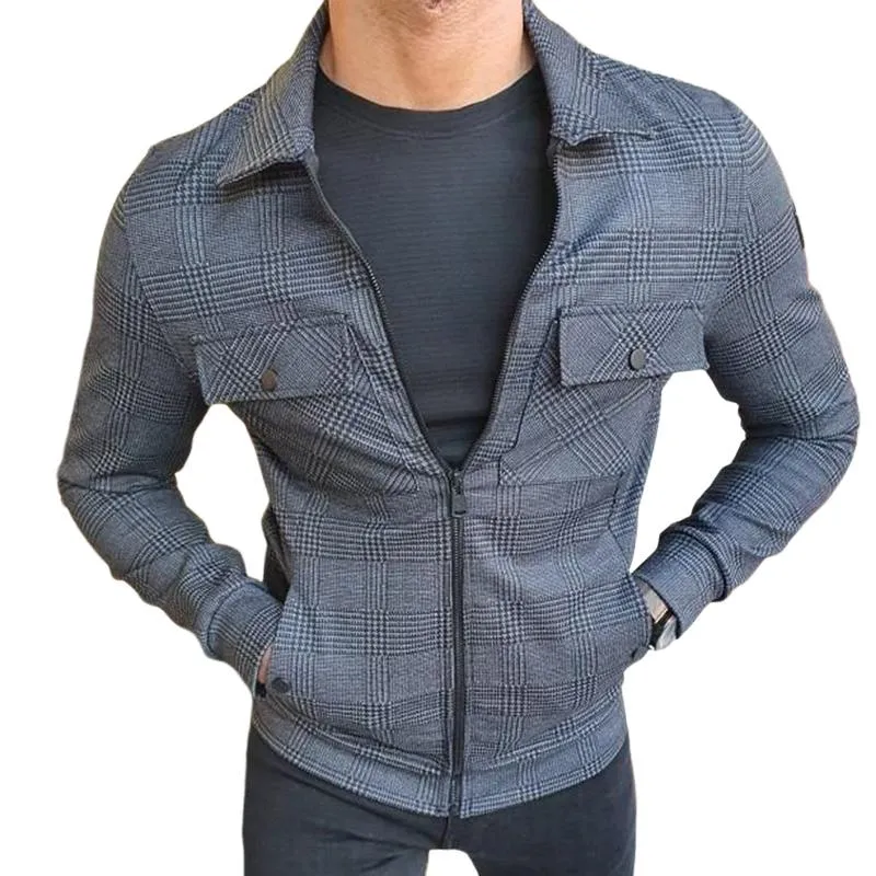 Men's Retro Casual Plaid Lapel Zipper Cropped Jacket 68627887TO sold by Manly