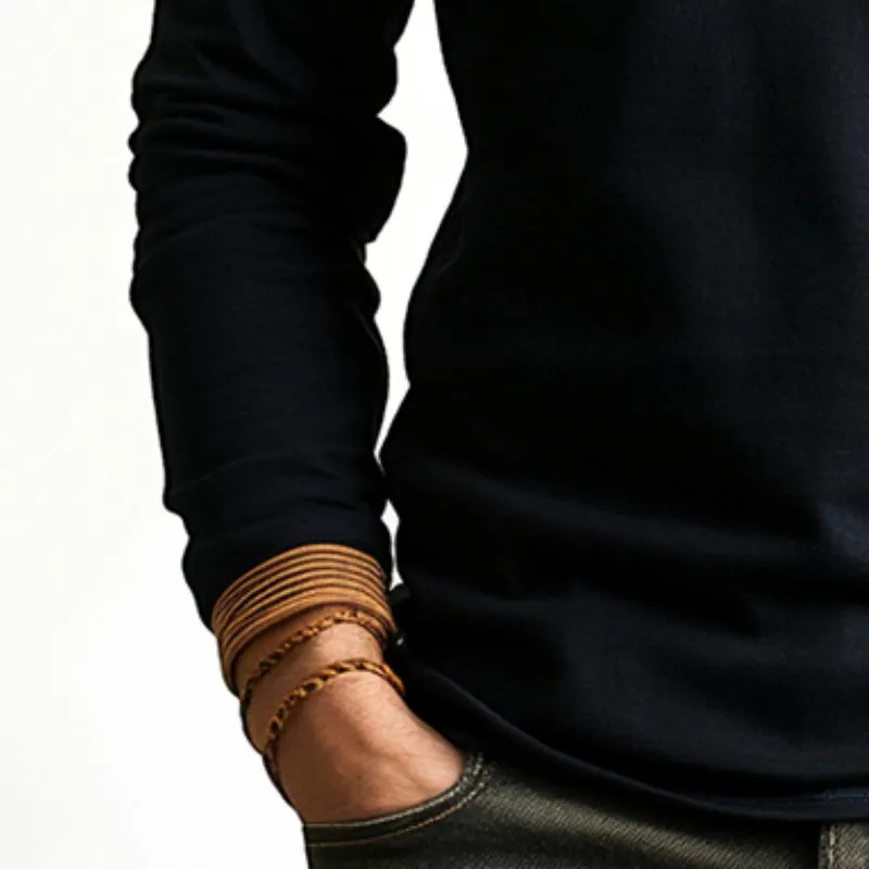 Men's Retro Casual Solid Color Lace-up Long Sleeve T-shirt 45801621TO sold by Manly product image thumbnail 3
