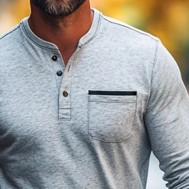 Men's Vintage Casual Pocket Henley Neck Long Sleeve T-Shirt 79841930TO sold by Manly product image thumbnail 3