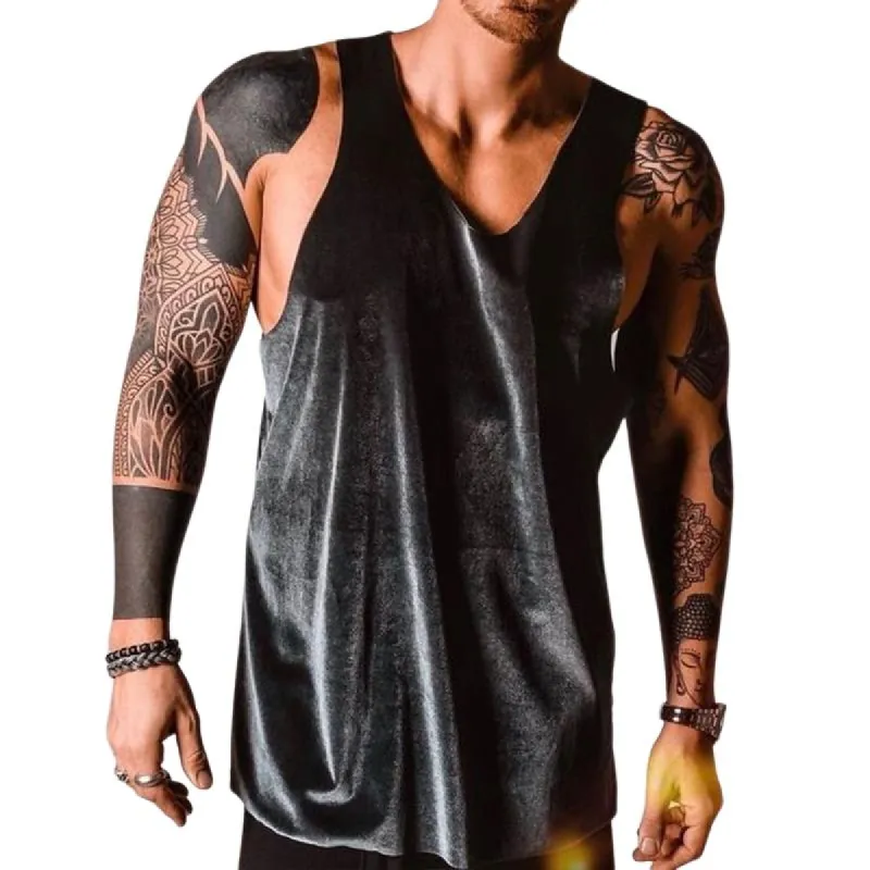 Men's Retro Casual Solid Color Velvet Tank Top 09158188TO sold by Manly