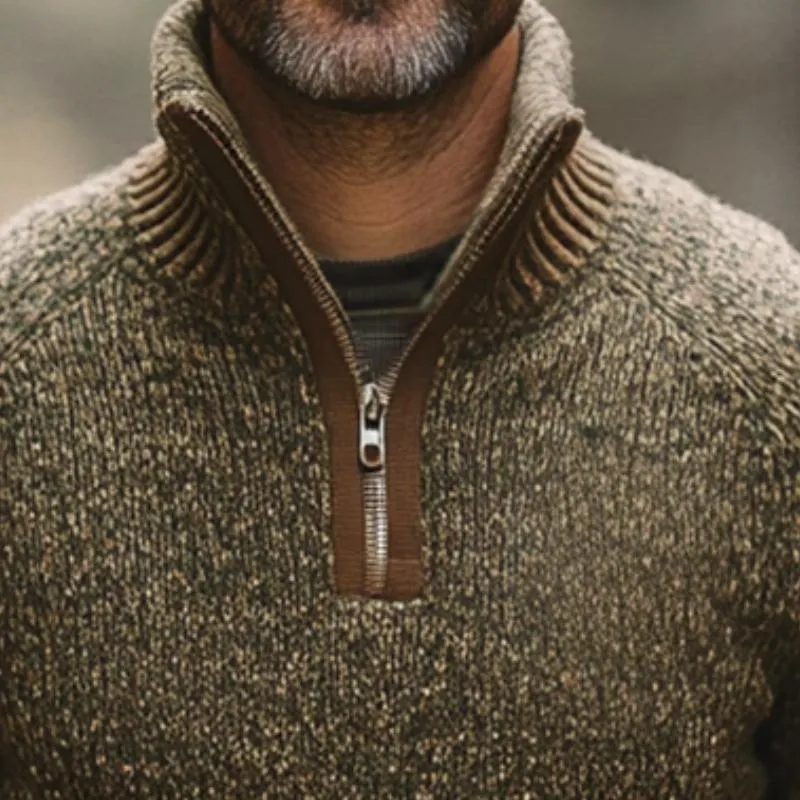 Men's Retro Casual Heathered Stand Collar Zipper Sweater 52373295TO sold by Manly product image thumbnail 3