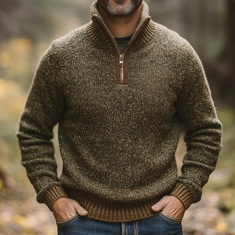 Men's Retro Casual Heathered Stand Collar Zipper Sweater 52373295TO sold by Manly product image thumbnail 2