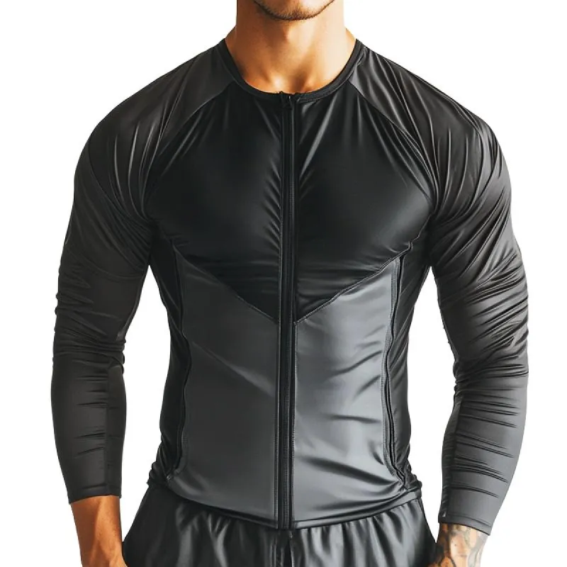 Men's Retro Casual Colorblock Sports Zipper Long Sleeve T-shirt 59662359TO sold by Manly