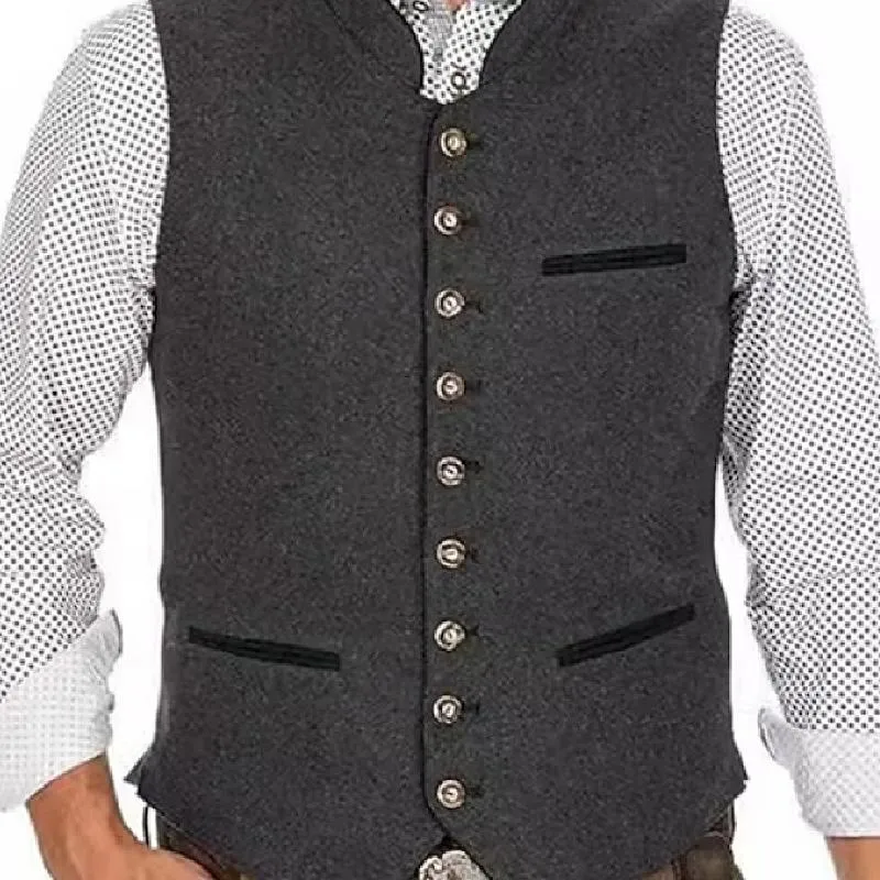 Men's Vintage Woolen Stand Collar Single Breasted Vest 53912309Y sold by Manly product image thumbnail 2
