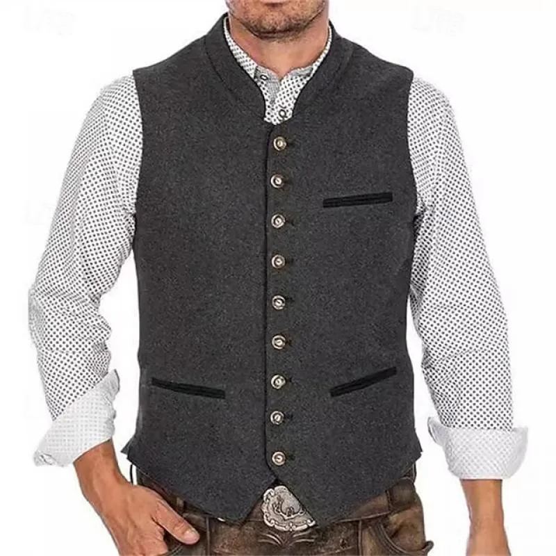 Men's Vintage Woolen Stand Collar Single Breasted Vest 53912309Y sold by Manly