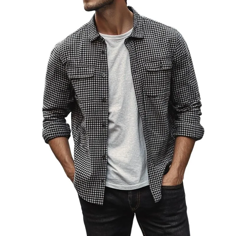 Men's Casual Houndstooth Double Chest Pocket Long Sleeve Shirt 88440858Y sold by Manly