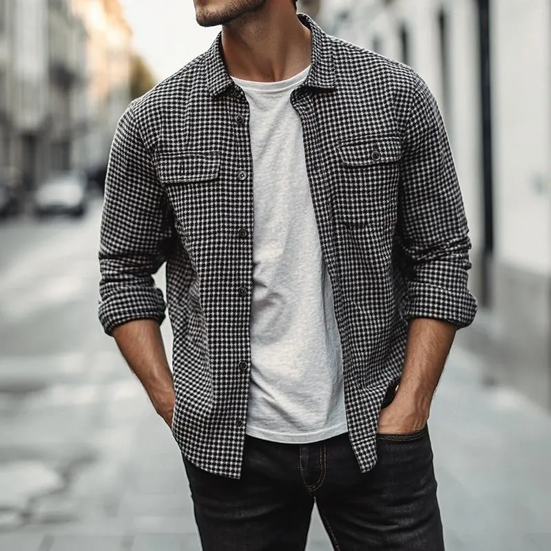 Men's Casual Houndstooth Double Chest Pocket Long Sleeve Shirt 88440858Y sold by Manly product image thumbnail 4