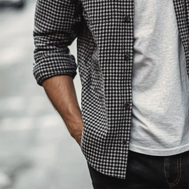 Men's Casual Houndstooth Double Chest Pocket Long Sleeve Shirt 88440858Y sold by Manly product image thumbnail 3