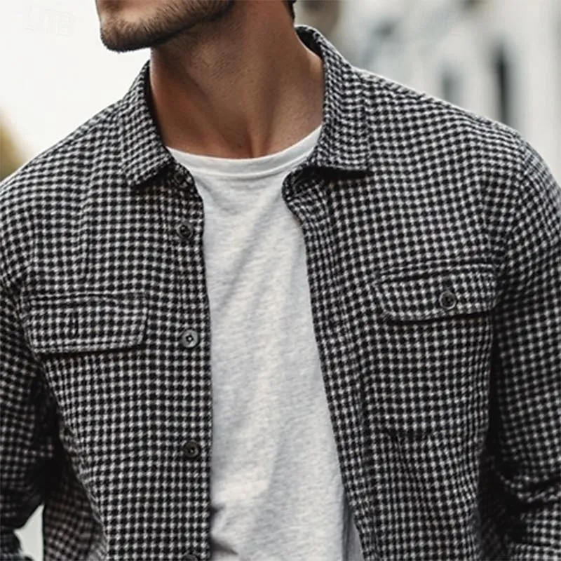 Men's Casual Houndstooth Double Chest Pocket Long Sleeve Shirt 88440858Y sold by Manly product image thumbnail 2