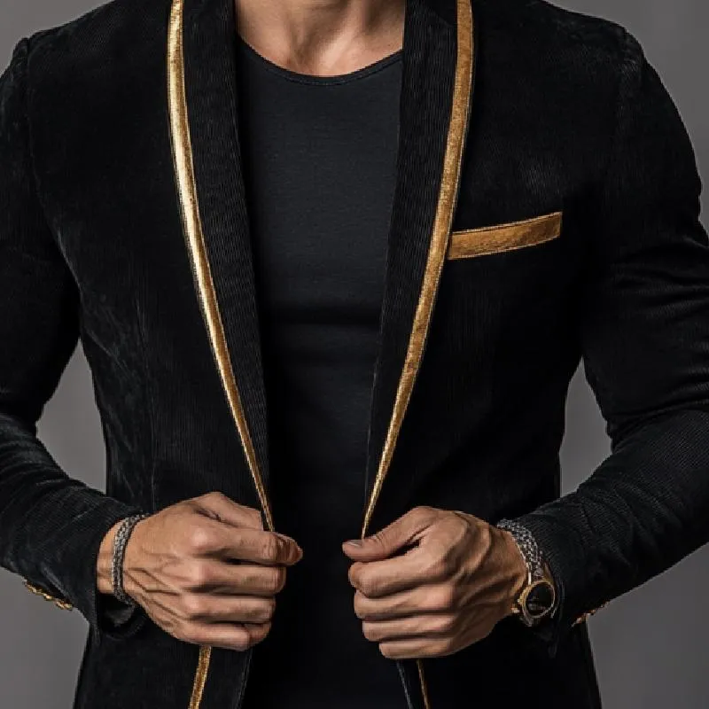 Men's Vintage Corduroy Contrast Stitching Single Breasted Blazer 96988692Y sold by Manly product image thumbnail 2