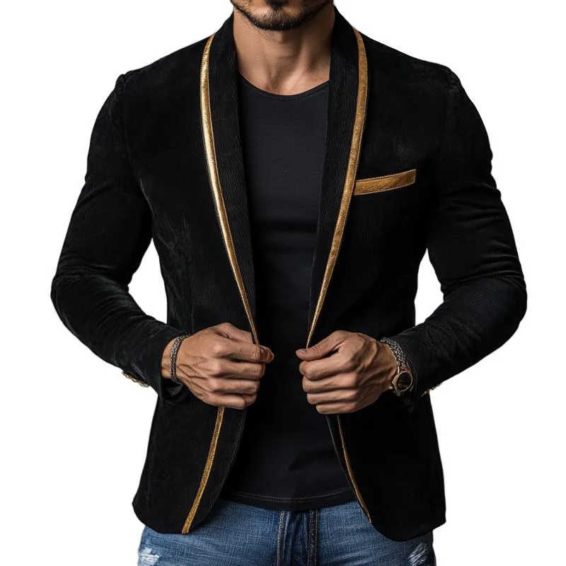Men's Vintage Corduroy Contrast Stitching Single Breasted Blazer 96988692Y sold by Manly