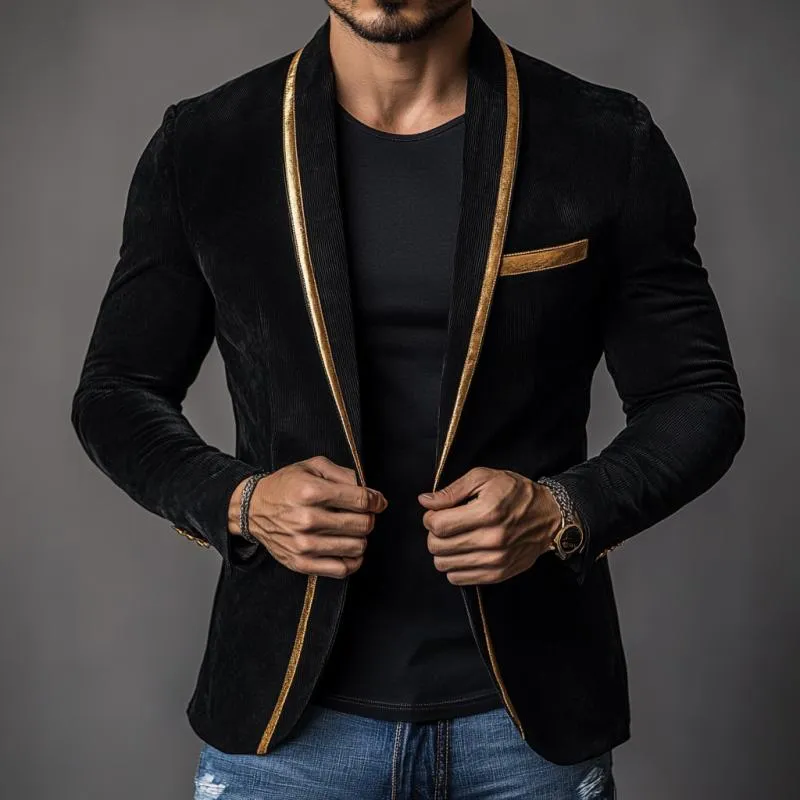 Men's Vintage Corduroy Contrast Stitching Single Breasted Blazer 96988692Y sold by Manly product image thumbnail 3