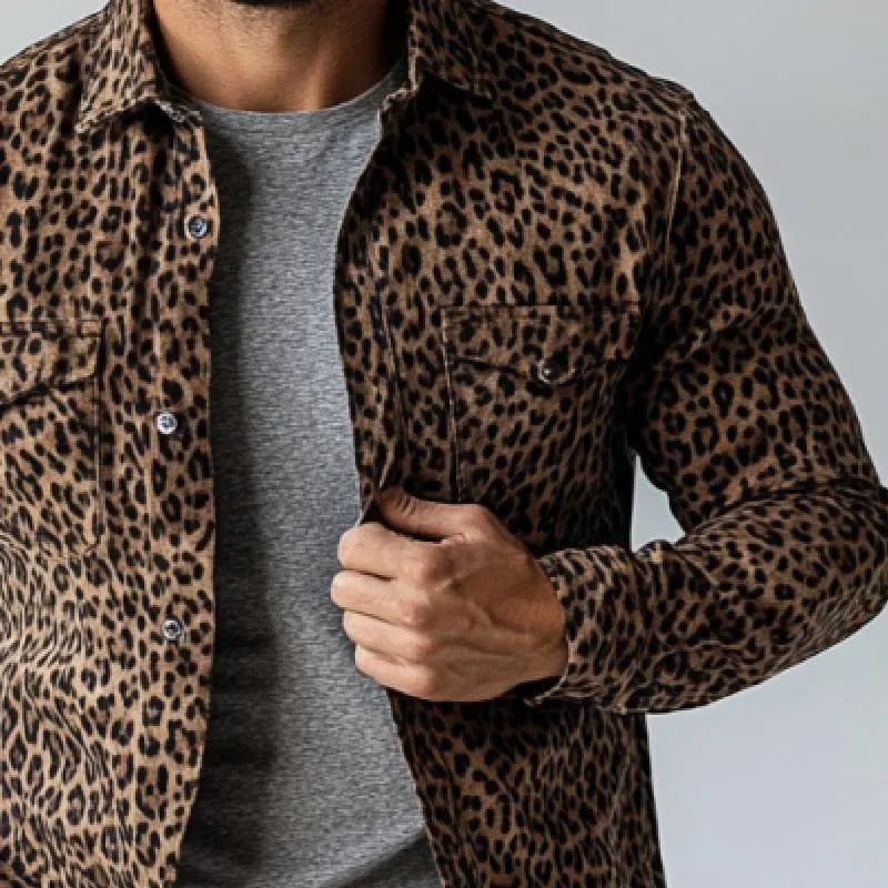 Men's Smart Casual Leopard Suede Print Thin Long Sleeve Shirt 24507267Y sold by Manly product image thumbnail 2