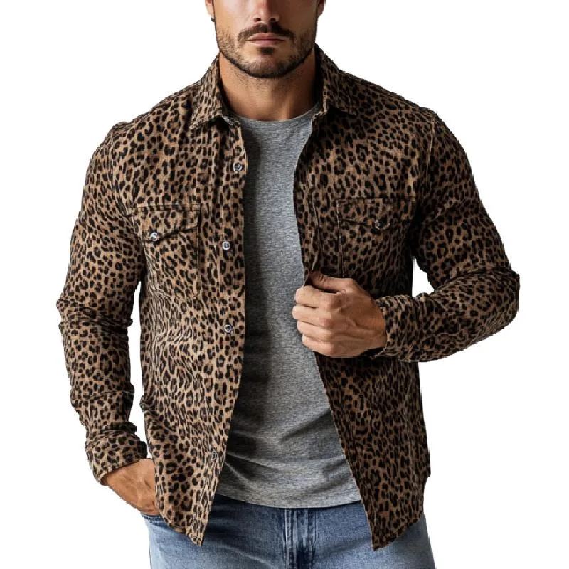 Men's Smart Casual Leopard Suede Print Thin Long Sleeve Shirt 24507267Y sold by Manly