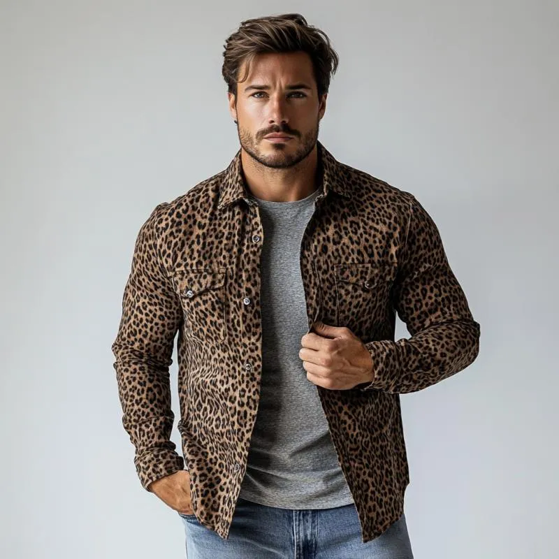 Men's Smart Casual Leopard Suede Print Thin Long Sleeve Shirt 24507267Y sold by Manly product image thumbnail 3