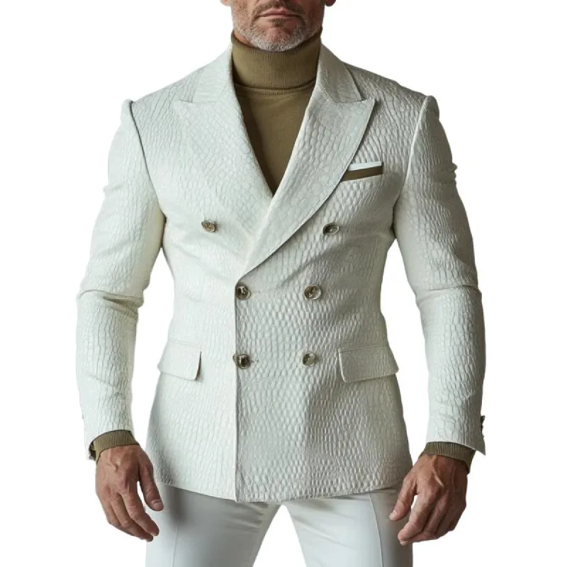 Men's Fashion Check Embossed Lapel Single Breasted Leather Blazer 10741812Y sold by Manly