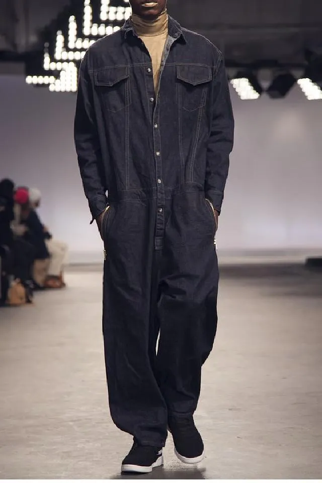 Men's Fashion Lapel Single Breasted Multi-Pocket Loose Denim Jumpsuit 83812609Y sold by Manly product image thumbnail 3