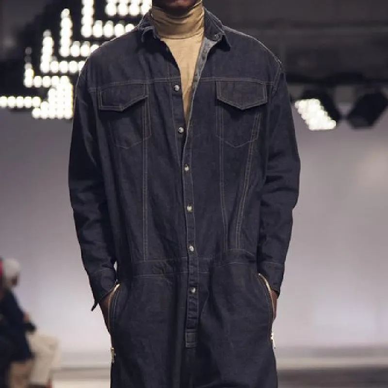 Men's Fashion Lapel Single Breasted Multi-Pocket Loose Denim Jumpsuit 83812609Y sold by Manly product image thumbnail 2