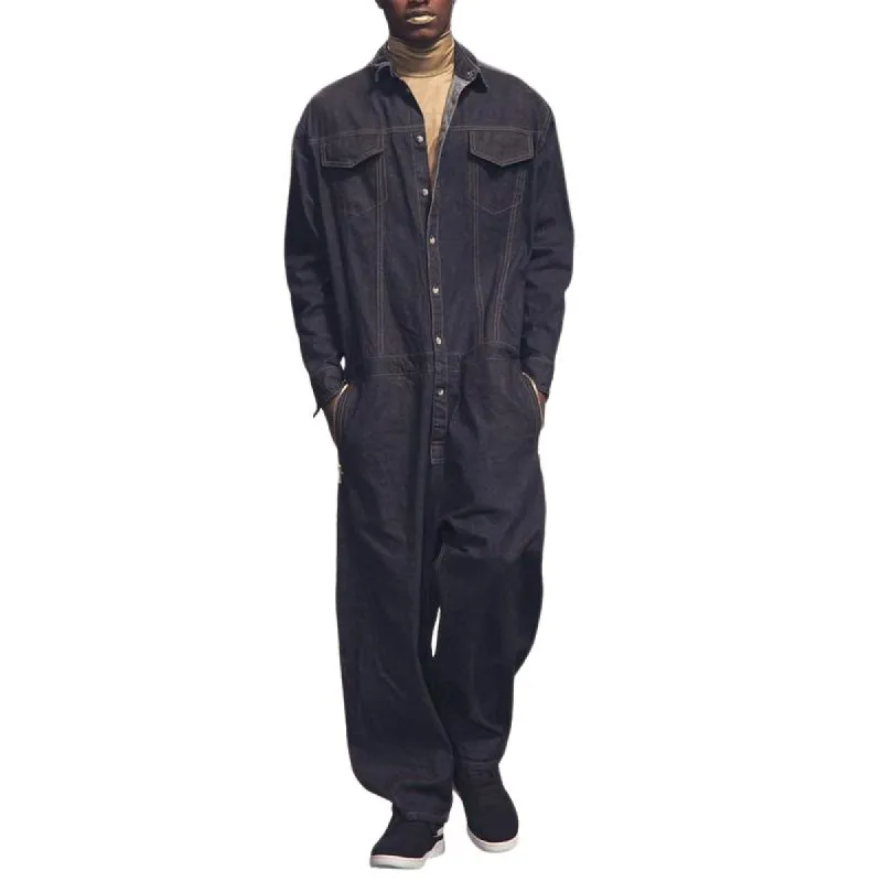 Men's Fashion Lapel Single Breasted Multi-Pocket Loose Denim Jumpsuit 83812609Y sold by Manly