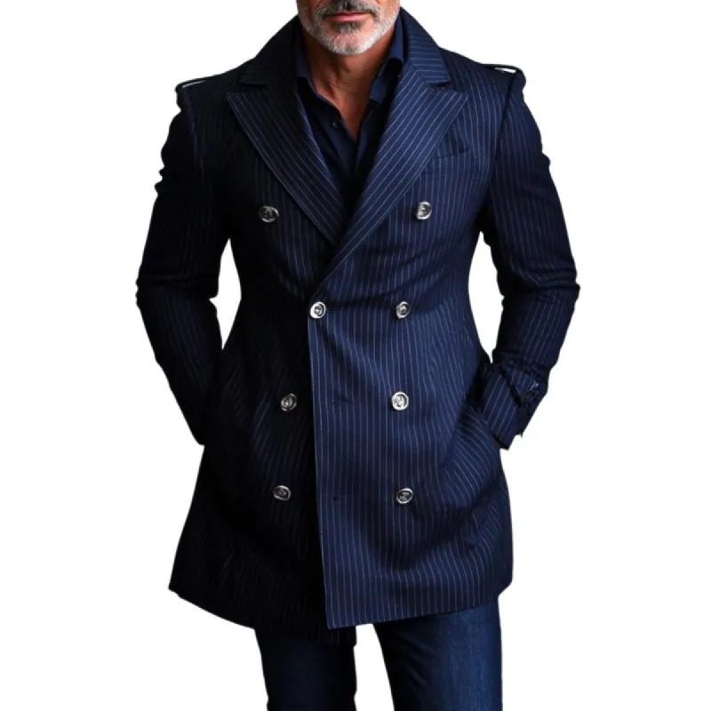 Men's Vintage Striped Double Breasted Mid-Length Trench Coat 00061794Y sold by Manly