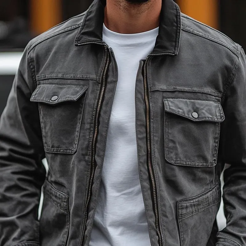 Men's Colorblock Lapel Multi-pocket Zipper Cargo Jacket 12595781Z sold by Manly product image thumbnail 3