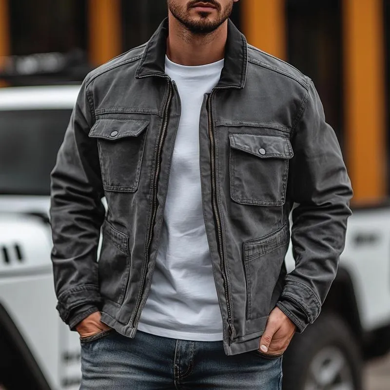 Men's Colorblock Lapel Multi-pocket Zipper Cargo Jacket 12595781Z sold by Manly product image thumbnail 2