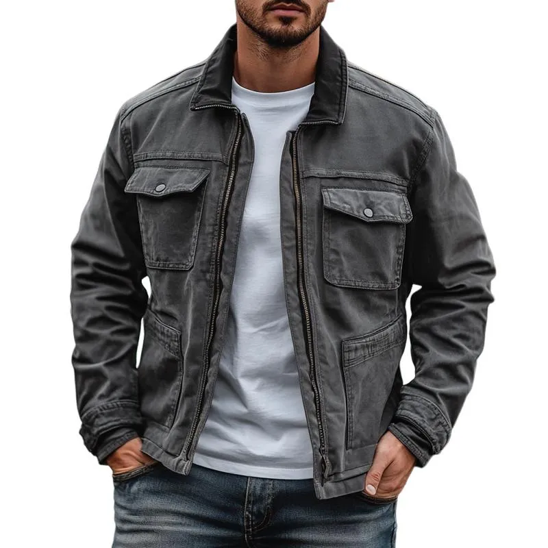 Men's Colorblock Lapel Multi-pocket Zipper Cargo Jacket 12595781Z sold by Manly