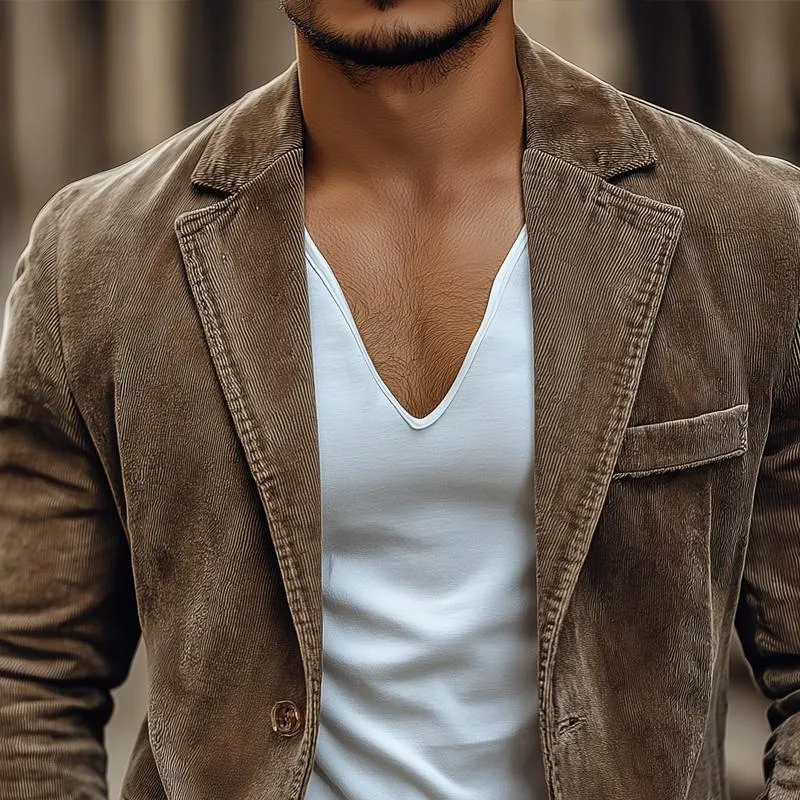 Men's Vintage Corduroy Notch Lapel Double Button Casual Blazer 26328875Z sold by Manly product image thumbnail 3